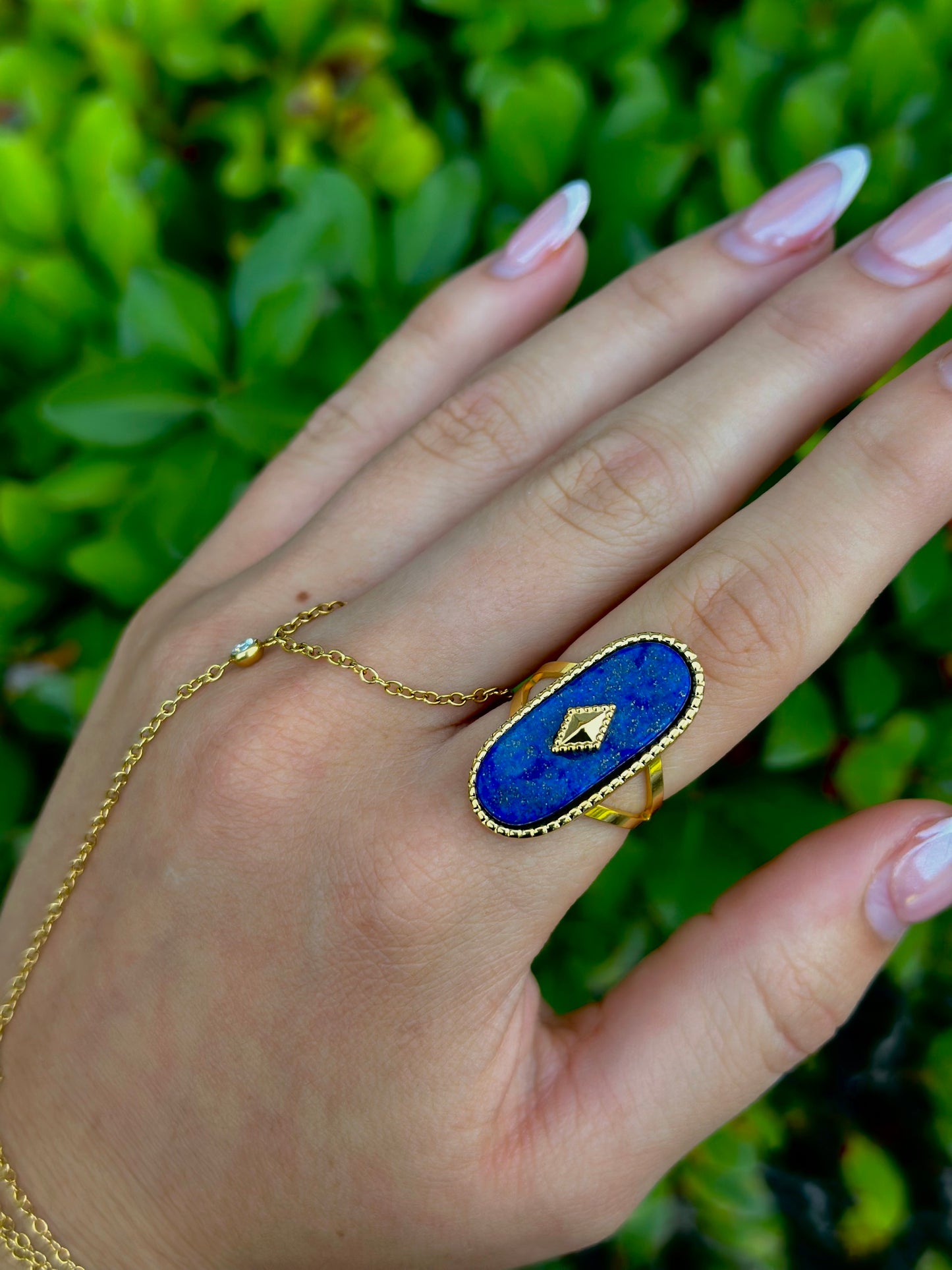 Water Resistant Blue Stone Adjustable Ring
