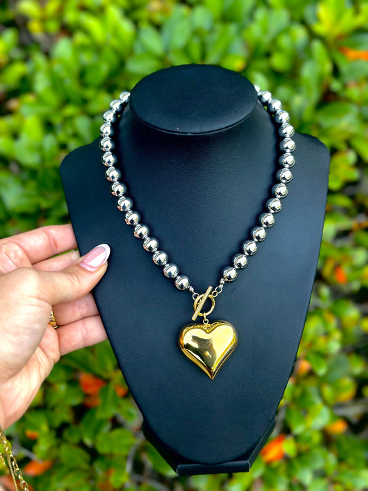 Water Resistant Two-Toned Heart Necklace