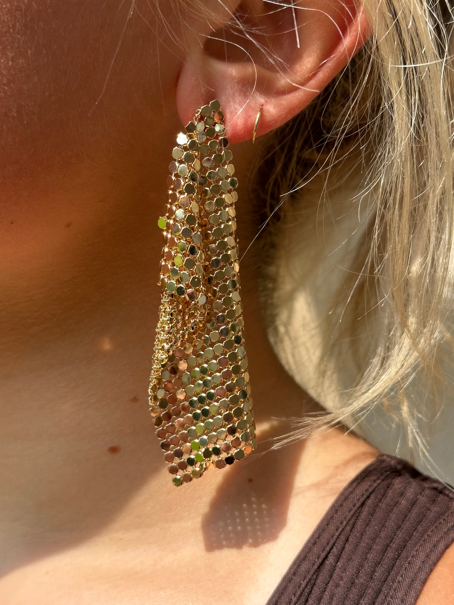 Mesh Chain Gold Drop Earrings