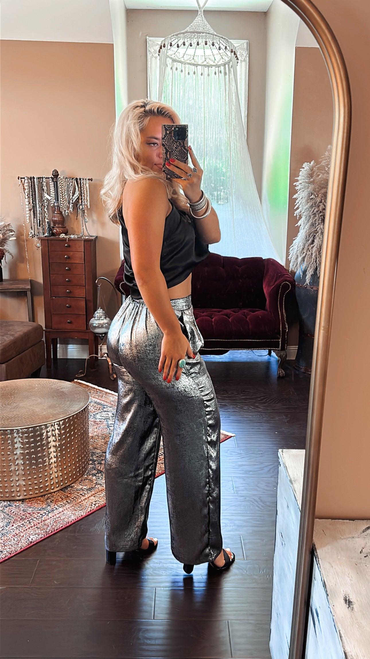 Metallic Shimmer Wide Leg Pants