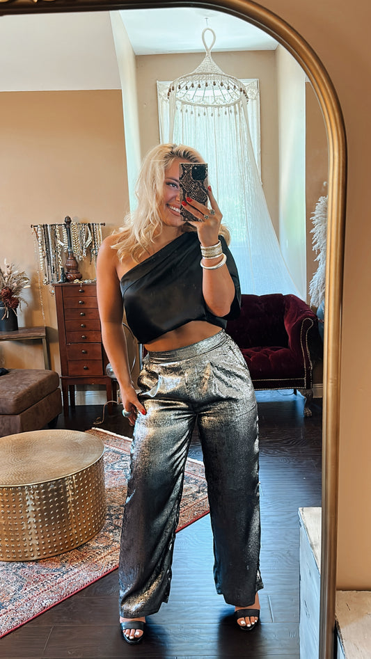 Metallic Shimmer Wide Leg Pants